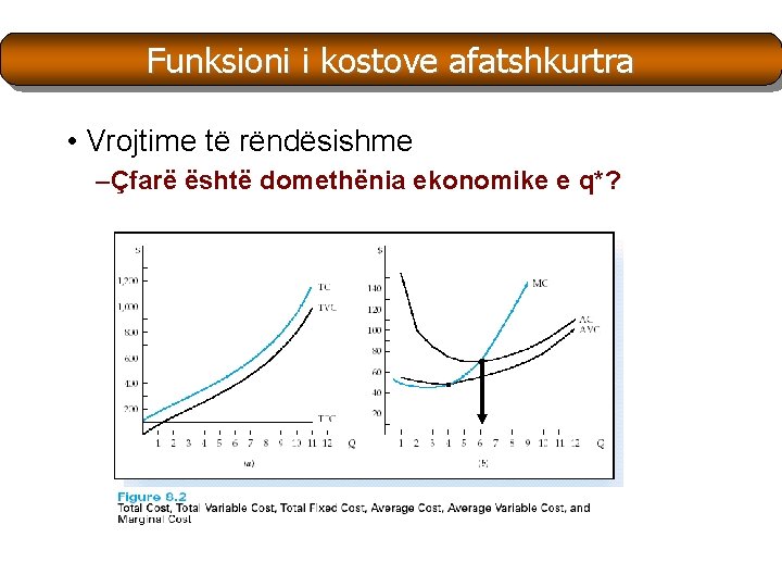 Funksioni i kostove afatshkurtra • Vrojtime të rëndësishme –Çfarë është domethënia ekonomike e q*? Funksioni i kostove afatshkurtra • Vrojtime të rëndësishme –Çfarë është domethënia ekonomike e q*?
