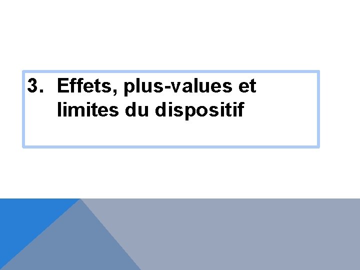 3. Effets, plus-values et limites du dispositif 