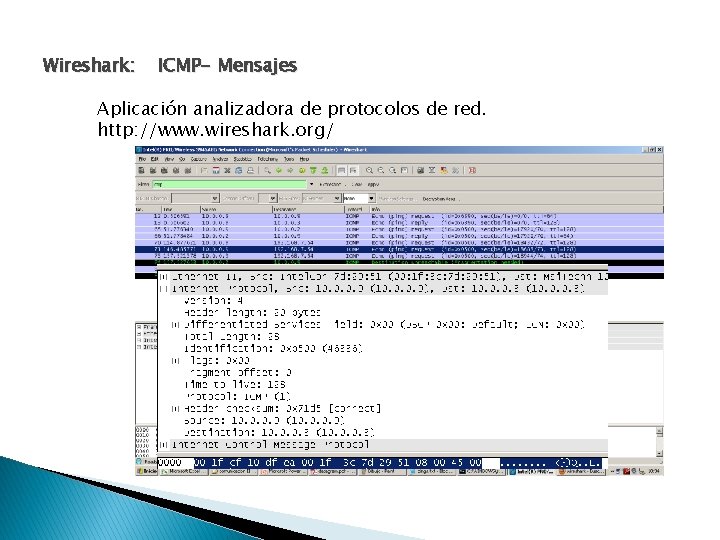Wireshark: ICMP- Mensajes Aplicación analizadora de protocolos de red. http: //www. wireshark. org/ Wireshark: ICMP- Mensajes Aplicación analizadora de protocolos de red. http: //www. wireshark. org/