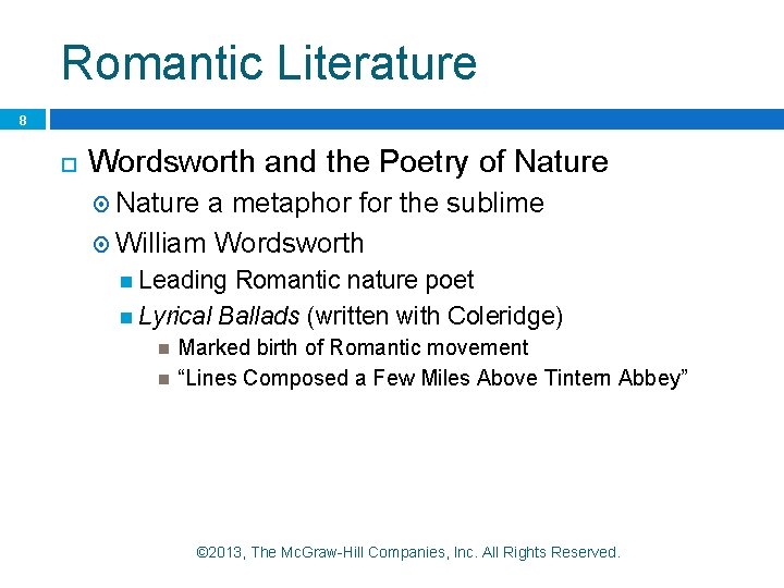 Romantic Literature 8 Wordsworth and the Poetry of Nature a metaphor for the sublime