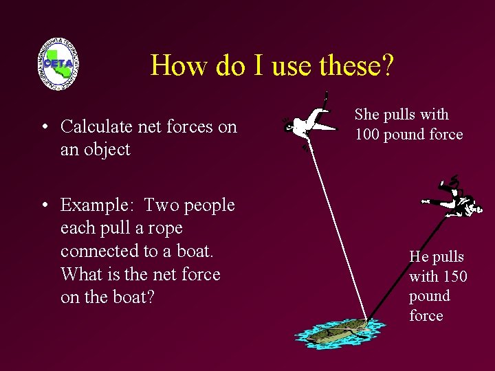 How do I use these? • Calculate net forces on an object • Example: