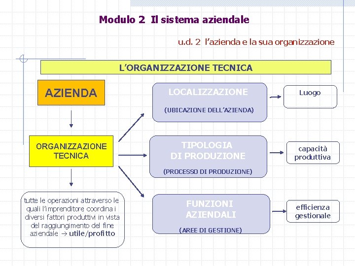 Modulo 2 Il sistema aziendale u. d. 2 l’azienda e la sua organizzazione L’ORGANIZZAZIONE