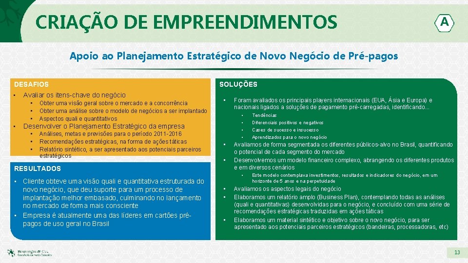 CRIAÇÃO DE EMPREENDIMENTOS A Apoio ao Planejamento Estratégico de Novo Negócio de Pré-pagos DESAFIOS