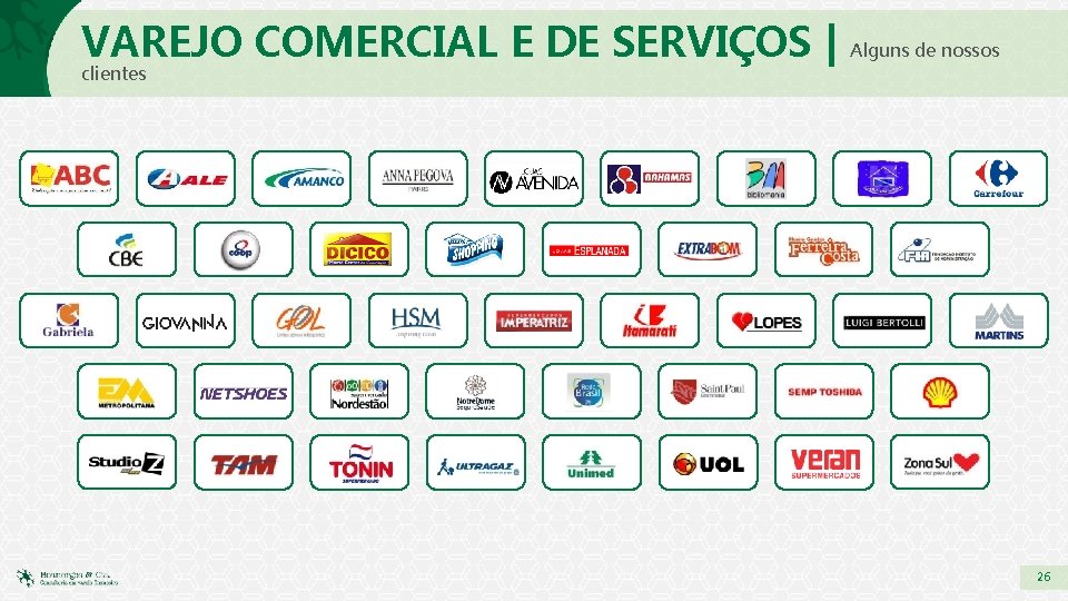 VAREJO COMERCIAL E DE SERVIÇOS | Alguns de nossos clientes 26 