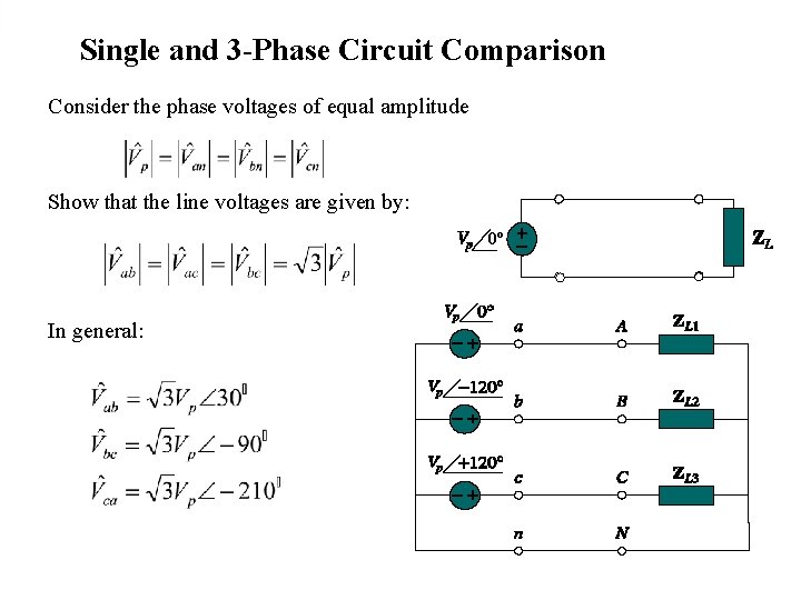 Single and 3 -Phase Circuit Comparison Consider the phase voltages of equal amplitude Show