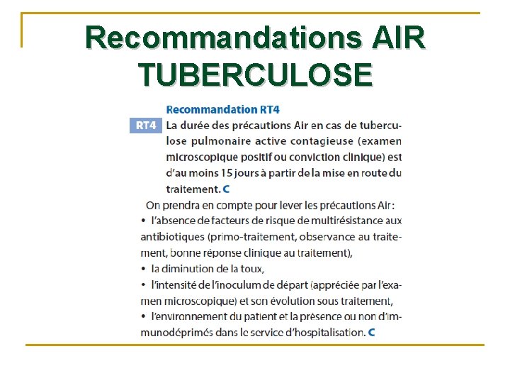 Recommandations AIR TUBERCULOSE Recommandations AIR TUBERCULOSE