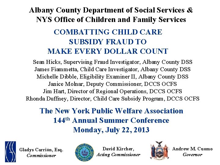 Albany County Department of Social Services & NYS Office of Children and Family Services
