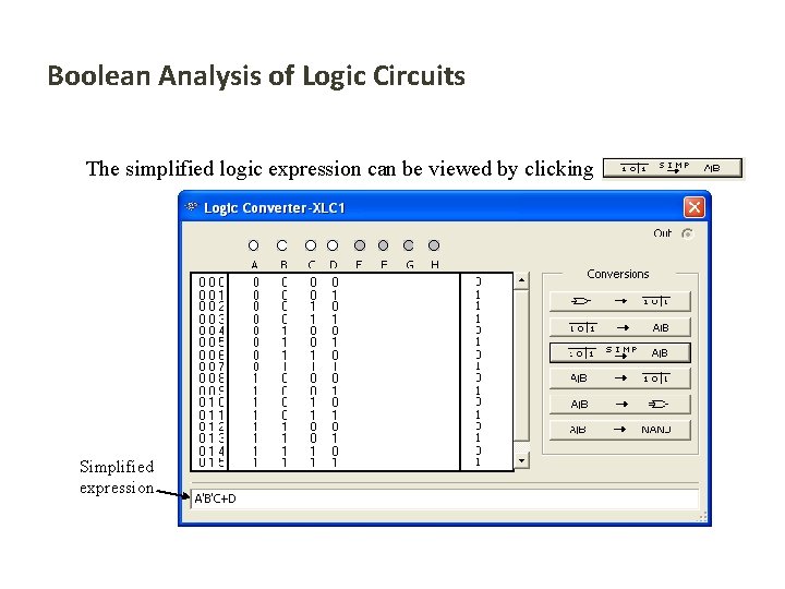 Boolean Analysis of Logic Circuits The simplified logic expression can be viewed by clicking