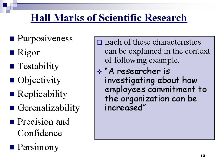 Hall Marks of Scientific Research Purposiveness n Rigor n Testability n Objectivity n Replicability