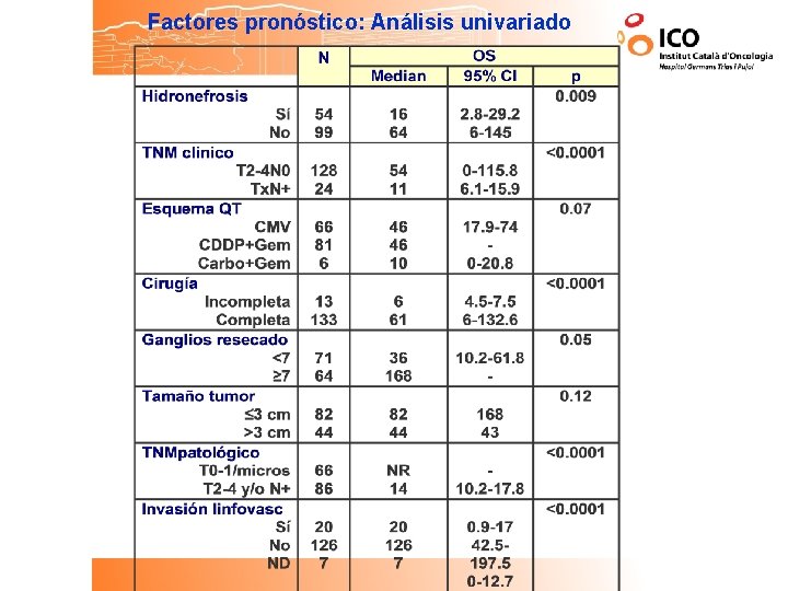 Factores pronóstico: Análisis univariado 