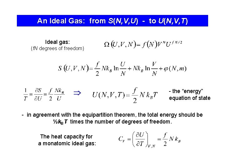 An Ideal Gas: from S(N, V, U) - to U(N, V, T) Ideal gas: