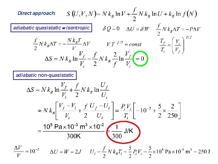 Direct approach: adiabatic quasistatic isentropic adiabatic non-quasistatic 