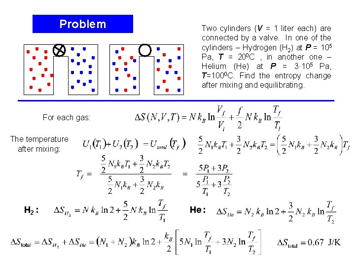 Problem Two cylinders (V = 1 liter each) are connected by a valve. In