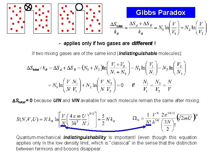 Gibbs Paradox - applies only if two gases are different ! If two mixing