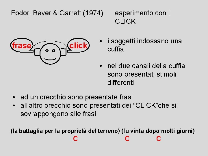 Fodor, Bever & Garrett (1974) frase click esperimento con i CLICK • i soggetti