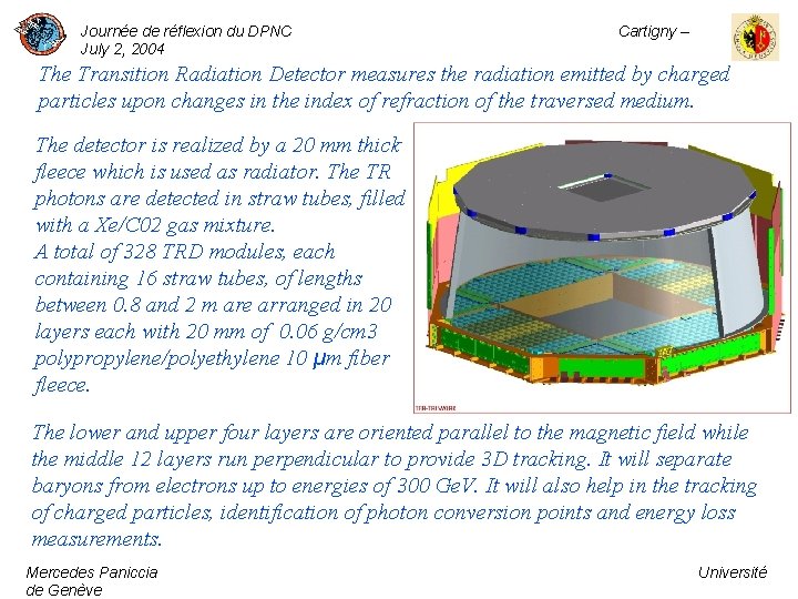 Journée de réflexion du DPNC July 2, 2004 Cartigny – The Transition Radiation Detector