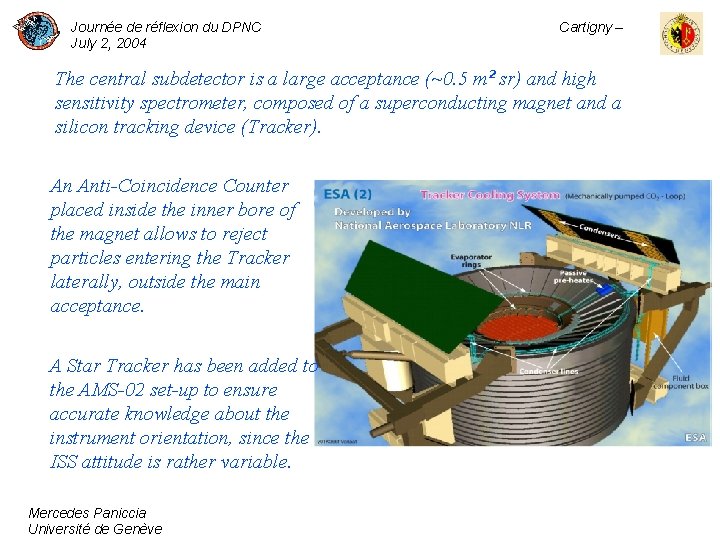 Journée de réflexion du DPNC July 2, 2004 Cartigny – The central subdetector is