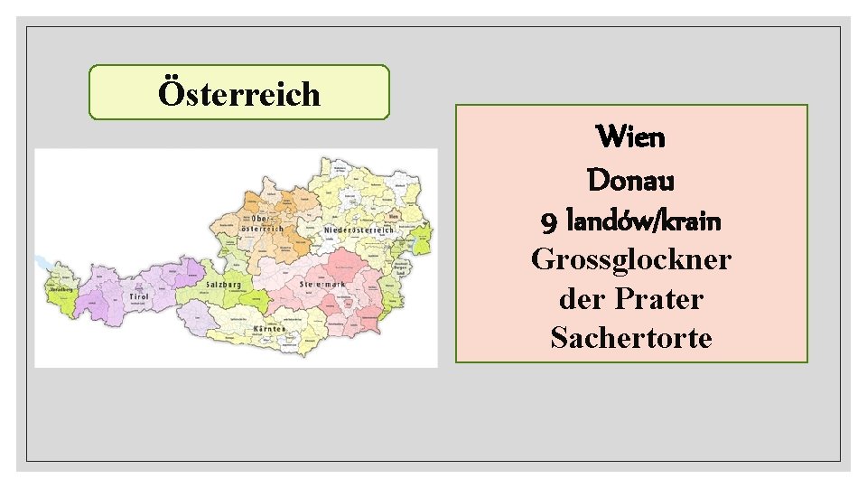 Österreich Wien Donau 9 landów/krain Grossglockner der Prater Sachertorte 