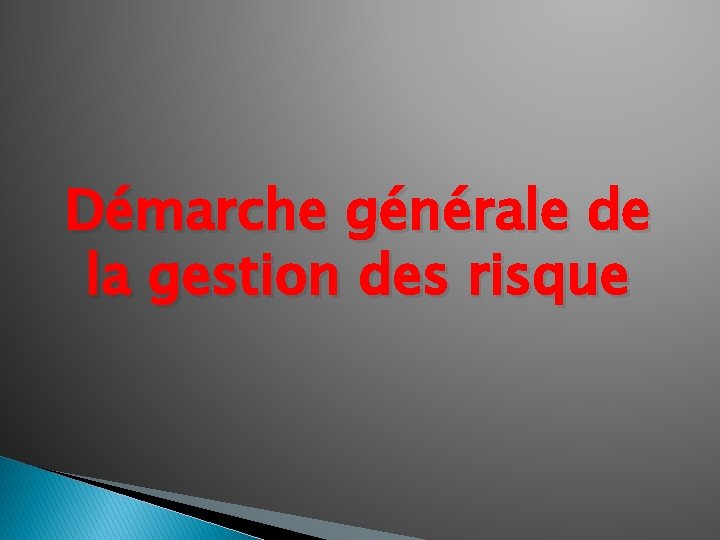 Démarche générale de la gestion des risque 