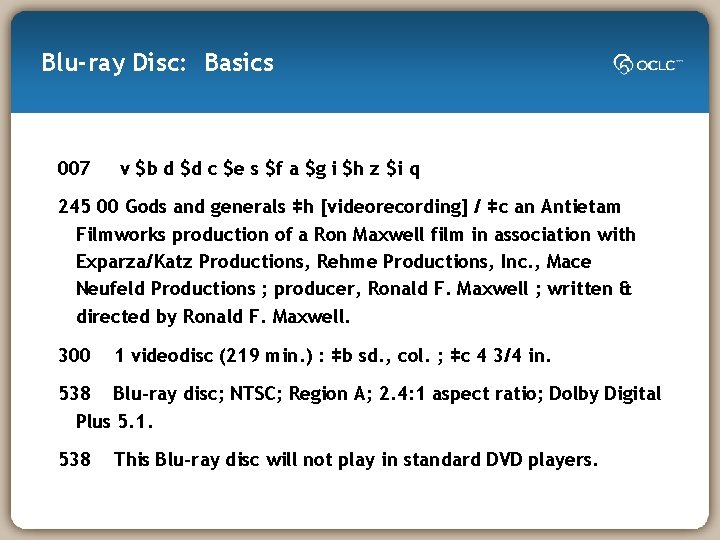 Blu-ray Disc: Basics 007 v $b d $d c $e s $f a $g