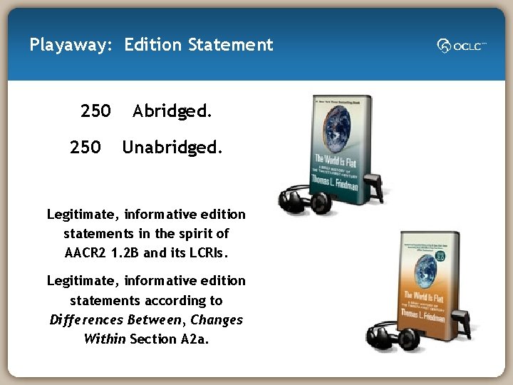 Playaway: Edition Statement 250 Abridged. Unabridged. Legitimate, informative edition statements in the spirit of