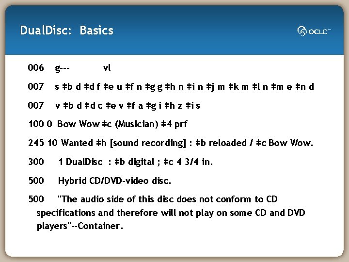 Dual. Disc: Basics 006 g--- vl 007 s ǂb d ǂd f ǂe u