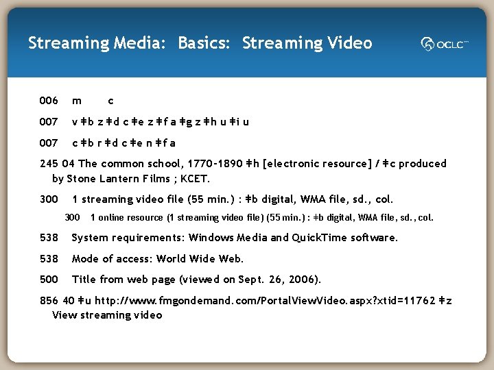 Streaming Media: Basics: Streaming Video 006 m c 007 v ǂb z ǂd c