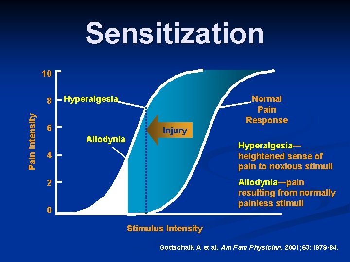 Sensitization 10 Pain Intensity 8 Hyperalgesia 6 Allodynia Normal Pain Response Injury Hyperalgesia— heightened