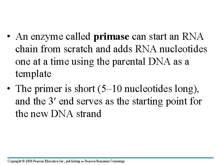  • An enzyme called primase can start an RNA chain from scratch and