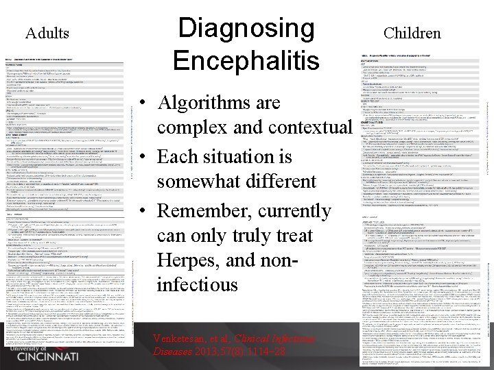 Adults Diagnosing Encephalitis • Algorithms are complex and contextual • Each situation is somewhat