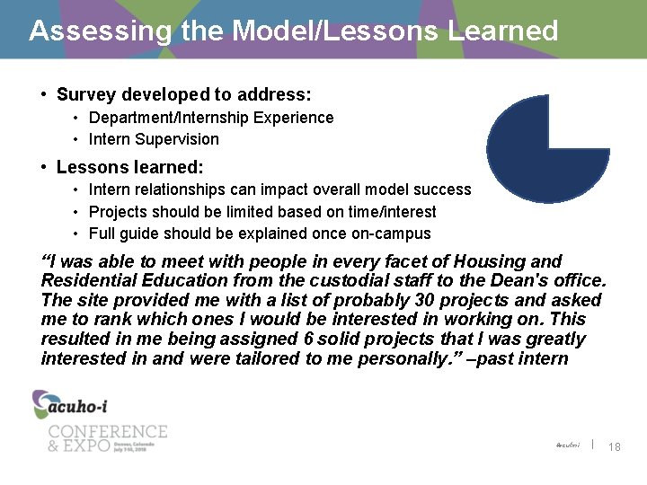 Assessing the Model/Lessons Learned • Survey developed to address: • Department/Internship Experience • Intern
