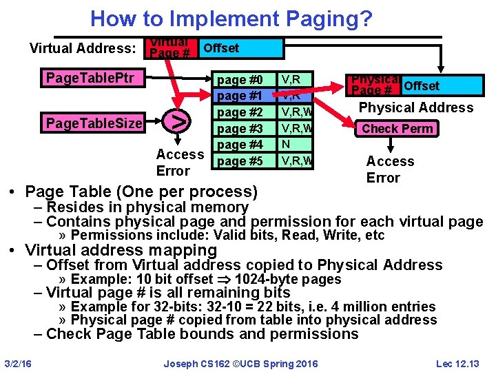 How to Implement Paging? Virtual Address: Page # Offset Page. Table. Ptr Page. Table.