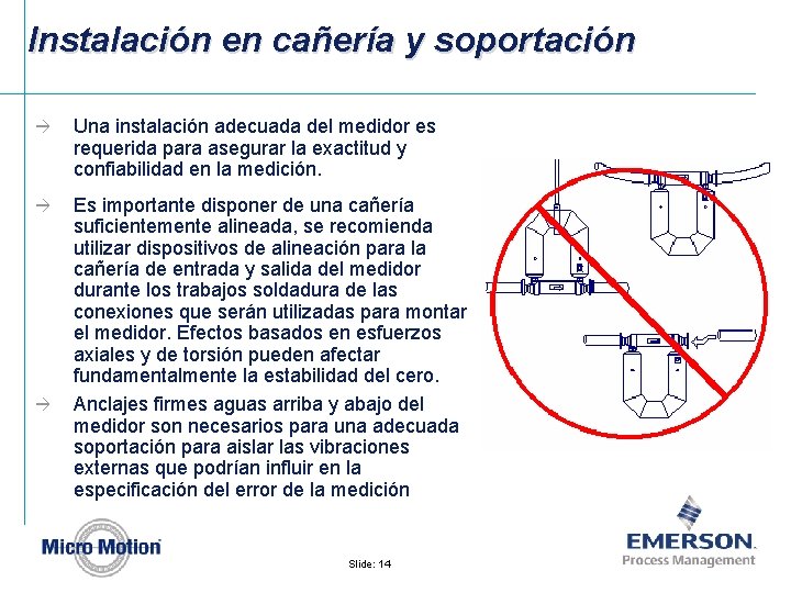 Instalación en cañería y soportación à Una instalación adecuada del medidor es requerida para