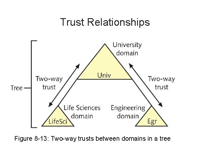 Trust Relationships Figure 8 -13: Two-way trusts between domains in a tree 