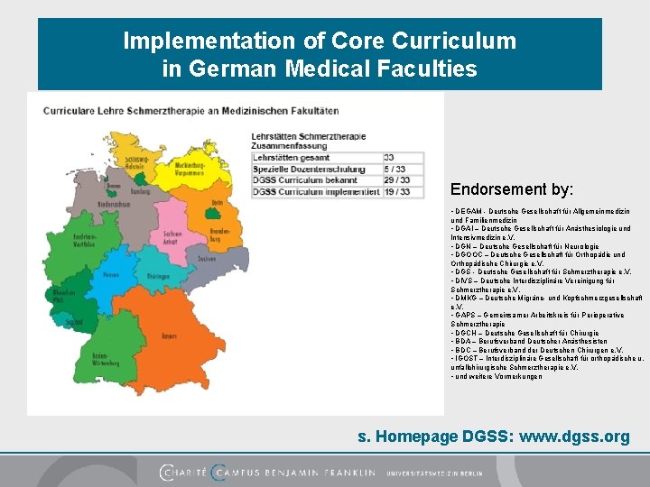 Implementation of Core Curriculum in German Medical Faculties Endorsement by: • DEGAM - Deutsche