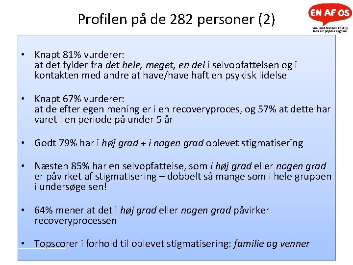 Profilen på de 282 personer (2) • Knapt 81% vurderer: at det fylder fra