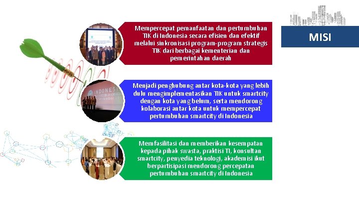 Mempercepat pemanfaatan dan pertumbuhan TIK di Indonesia secara efisien dan efektif melalui sinkronisasi program-program