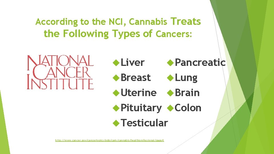 According to the NCI, Cannabis Treats the Following Types of Cancers: Liver Pancreatic Breast