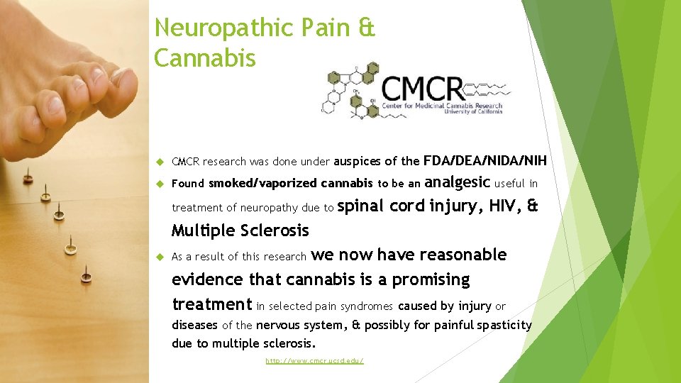 Neuropathic Pain & Cannabis CMCR research was done under auspices of the FDA/DEA/NIDA/NIH Found