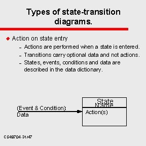 Types of state-transition diagrams. u Action on state entry – – – Actions are