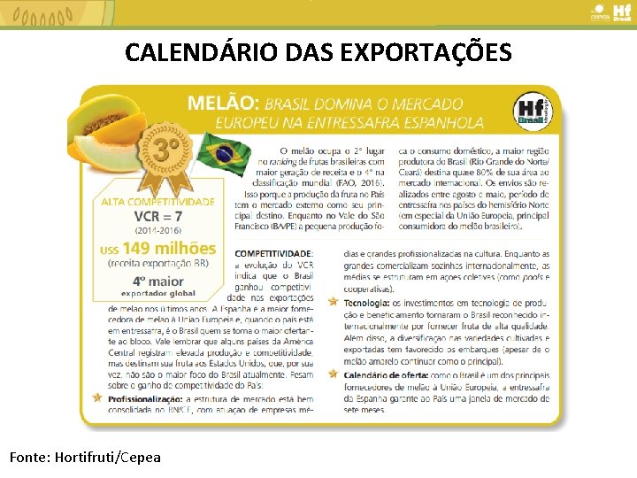 CALENDÁRIO DAS EXPORTAÇÕES Fonte: Hortifruti/Cepea 