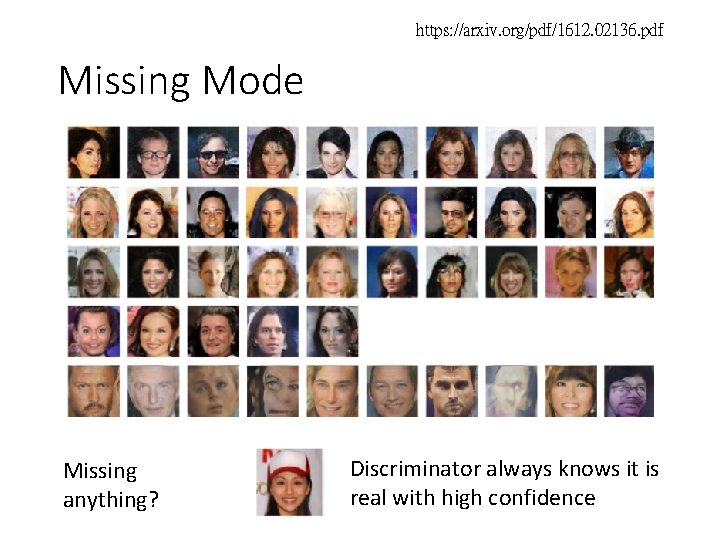 https: //arxiv. org/pdf/1612. 02136. pdf Missing Mode Missing anything? Discriminator always knows it is