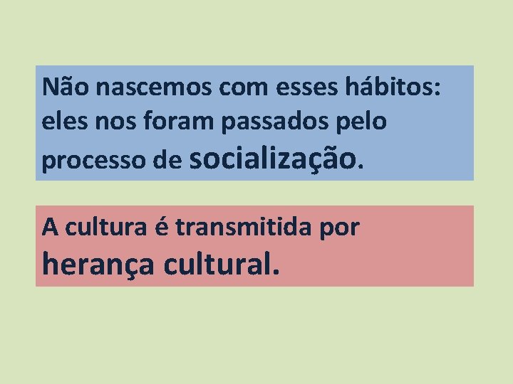 Não nascemos com esses hábitos: eles nos foram passados pelo processo de socialização. A