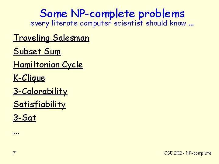 Some NP-complete problems every literate computer scientist should know. . . Traveling Salesman Subset