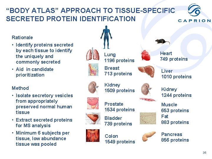“BODY ATLAS” APPROACH TO TISSUE-SPECIFIC SECRETED PROTEIN IDENTIFICATION Rationale • Identify proteins secreted by