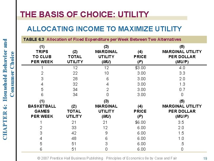 THE BASIS OF CHOICE: UTILITY CHAPTER 6: Household Behavior and Consumer Choice ALLOCATING INCOME