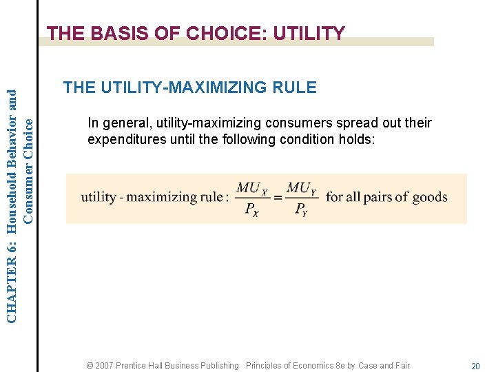 CHAPTER 6: Household Behavior and Consumer Choice THE BASIS OF CHOICE: UTILITY THE UTILITY-MAXIMIZING