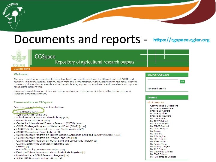 Documents and reports - https: //cgspace. cgiar. org 