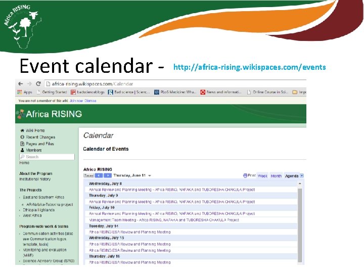 Event calendar - http: //africa-rising. wikispaces. com/events 