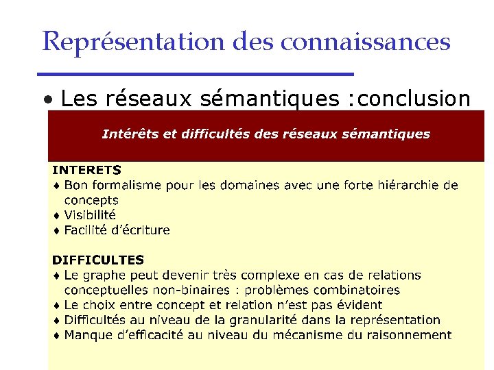 Représentation des connaissances • Les réseaux sémantiques : conclusion 